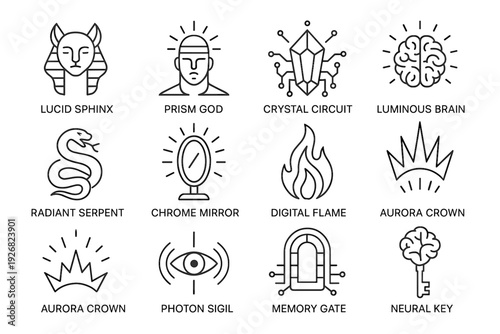Radiant aurora photon luminous vector myths key icon chrome mirror techno serpent