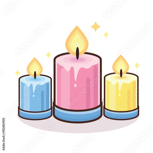 candle light illustration vector cartoon. pink candle. yellow candle. blue candle