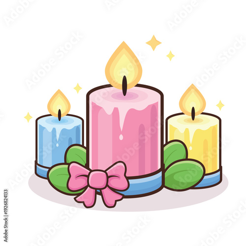 candle light illustration vector cartoon. pink candle. yellow candle. blue candle