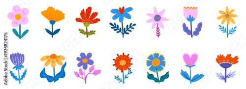 Flower nordic abstract and scandinavian folk botanical with illustration spring vector. Art pattern geometric and summer easter icon with floral set clipart. Collection flower leaf