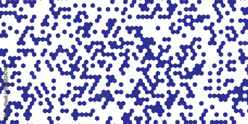 Faded electric blue glitch geo washed effect seamless border. Indigo dye grungy blotched distress abstract ribbon texture repeat.