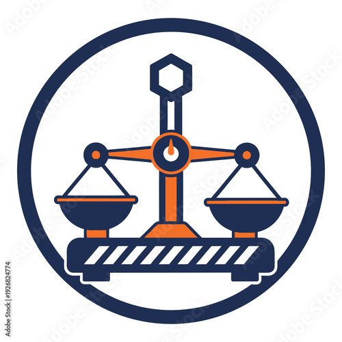 Balance scale icon with orange and blue colors in circle  equilibrium symbol icon