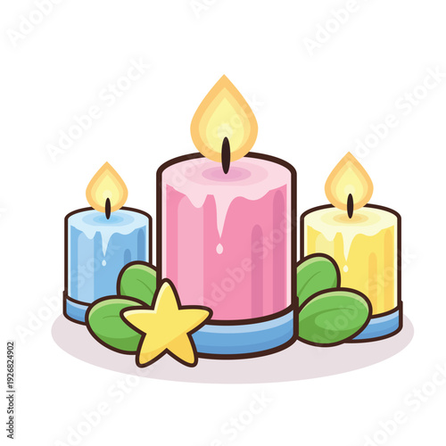 candle light illustration vector cartoon. pink candle. yellow candle. blue candle