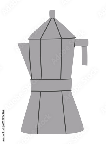 Classic moka pot coffee maker in minimal style. Cozy kitchen illustration for cafe branding, packaging design, menu graphics and seasonal decor. Hand drawn vector illustration.