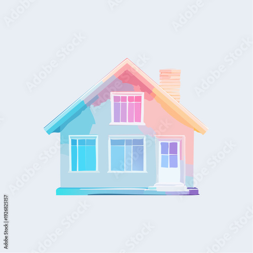 Abstract pastel home illustration showcasing a colorful, modern dwelling with gentle gradient textures and artistic flair