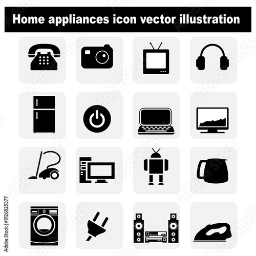 Home appliances icon vector illustration. Household icon set. Home appliances icon silhouette collection. Editable stroke.