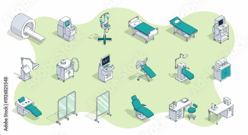 Hospital Room Layout with Medical Equipment and Furniture.