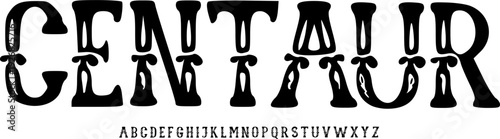 CENTAUR Decorative Vintage Serif Font Alphabet – Bold Western-Inspired Display Typeface with Unique Cutout Details for Retro Branding, Posters, Packaging, and Classic Typography Projects