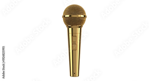 Golden microphone with reflective surface on black background