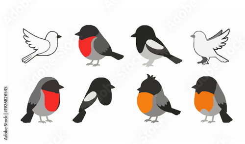 Cute cartoon doyel bird flat vector illustration set