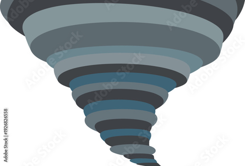 A clean vector illustration of a tornado from a close-up viewpoint indoors