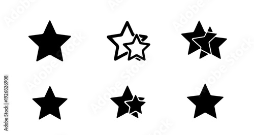 Modern collection of unique black star shapes and outlines, ideal for rating, success, and interface design projects