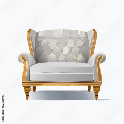 Elegant tufted armchair with ornate wooden frame, a symbol of luxury and comfort