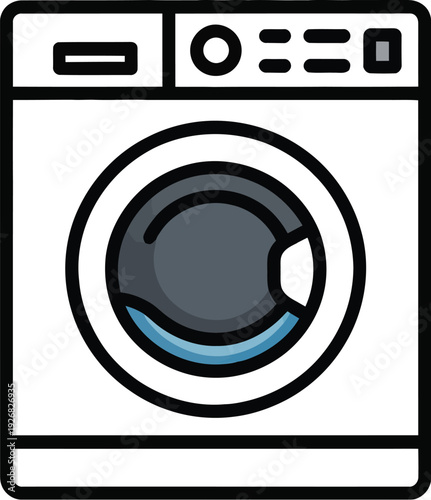 A modern washing machine icon with simple design elements viewed from the front