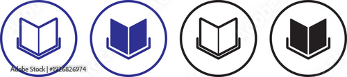 Book icons set. open book icon pictogram set illustration. open book icon silhouette vector designs. Editable Strokes. Open book flat icon vector collection for learning library and reading apps