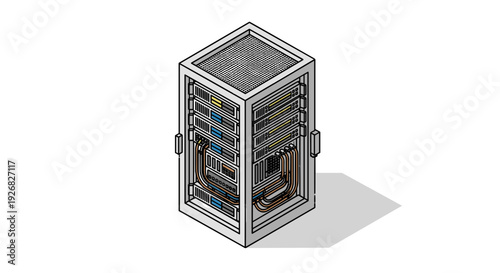 Server Cabinet with Electronic Equipment Inside.