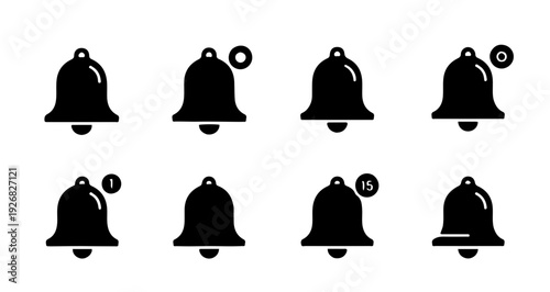 Diverse collection of digital notification bell icons representing alerts and reminders for user interfaces