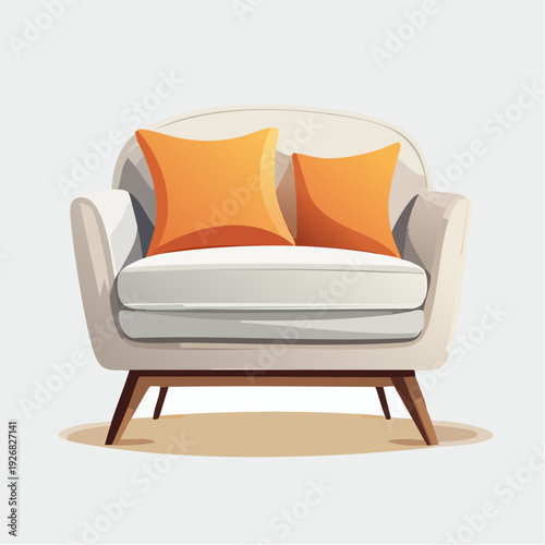 Vector illustration of a comfortable armchair with orange cushions, representing cozy home furniture design