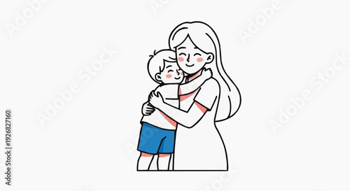 Vector illustration of a mother and son embracing affectionately