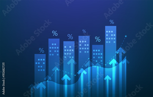 business real estate finance investments graph technology background. vector technology digital design