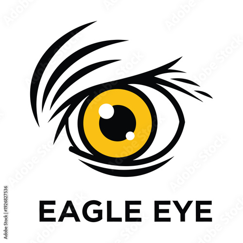 Vászonkép Eagle eye logo with yellow iris and black eyelashes graphic design element icon