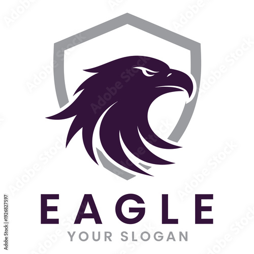 Eagle head logo with shield and custom slogan template design icon