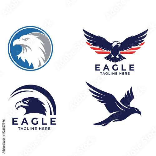 Eagle logo designs with various styles and colors on white background icon