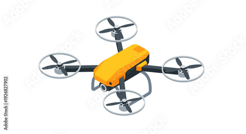 Yellow Quadcopter Drone with Four Propellers.