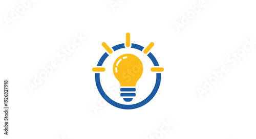 Yellow Lightbulb Inside Blue Circle Symbol.