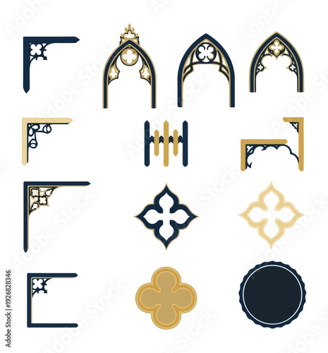 Gothic architecture elements set vector illustration
