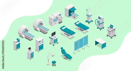 Hospital Room Medical Equipment and Furniture Illustration.