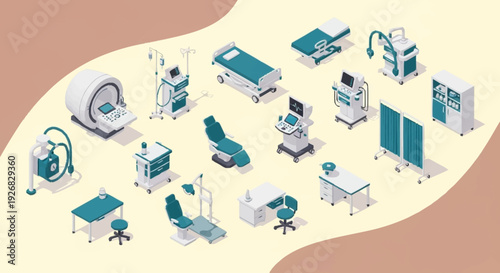 Hospital Room Medical Equipment and Furniture Illustration.