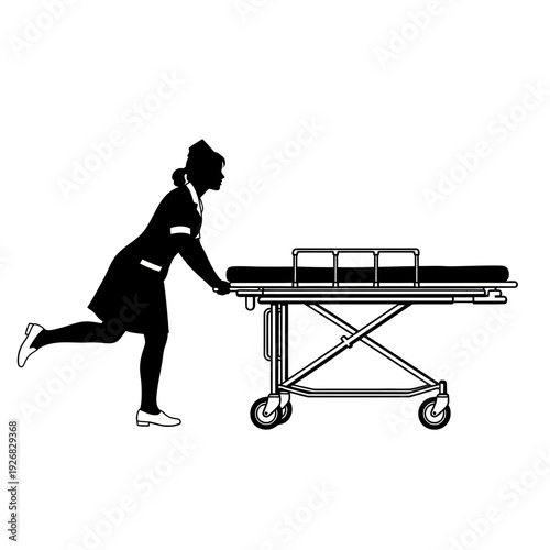 Nurse pushing hospital stretcher with urgency and care in a medical setting for emergency response