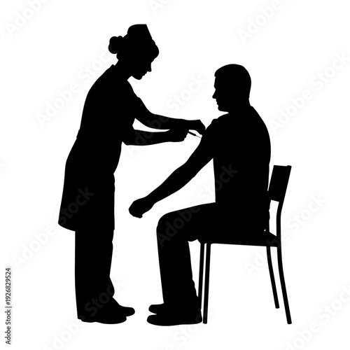 Medical professional administering injection to seated patient in silhouette