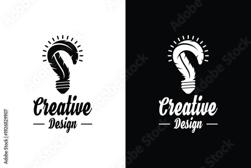 Light bulb feather logo creative idea inspiration vintage designer artistic studio branding