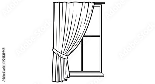 Elegant window with draped curtain and tie-back detail, interior design concept.