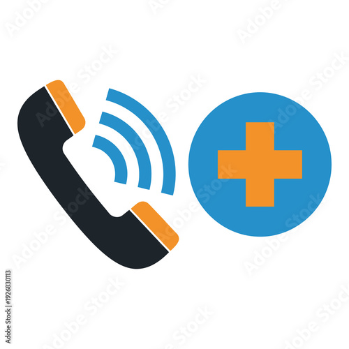 Medical emergency phone call service icon with cross symbol icon