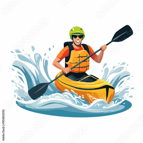 Woman paddling an orange boat on serene water amidst autumn leaves and foliage