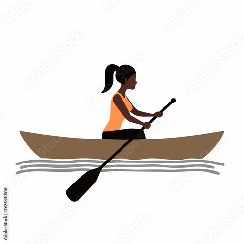 Woman paddling an orange boat on serene water amidst autumn leaves and foliage