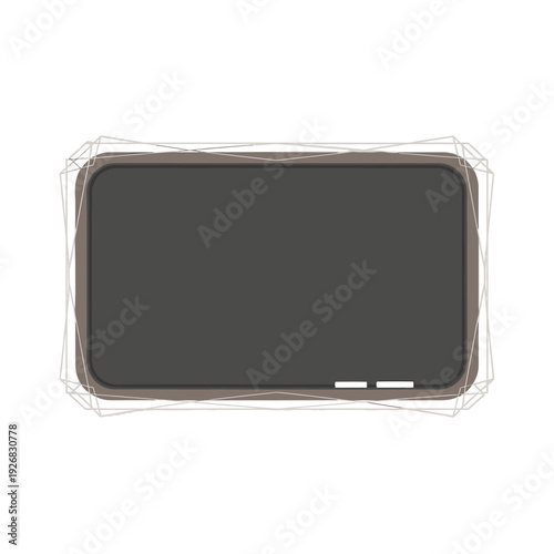 Overhead view of a black smartphone screen wrapped in plastic packaging on a white background.