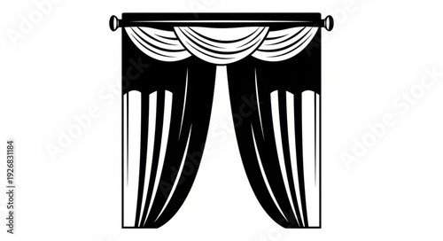 Elegant Black and White Curtain Design with Decorative Valance and Rod.