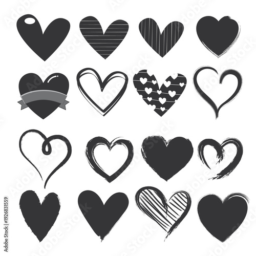 Handdrawn scratchy heart illustration set Victor Art