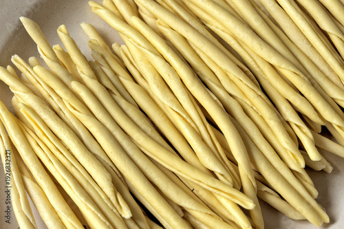 The calvellese pasta, fusilli with underwire typical product of Calvello, Potenza district, Basilicata, Italy, Europe