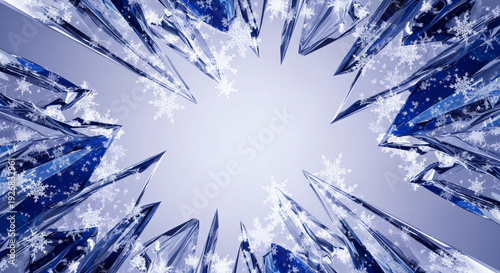 Blue Ice Shards Snowflakes Winter Abstract Crystalline Frame