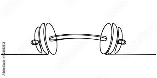 dumbbell continuous one line drawing, Continuous one line drawing of dumbbell weight isolated on white background, minimal outline illustration for fitness, workout, strength training, bodybuilding