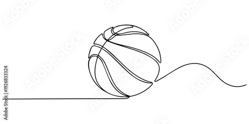 basket ball continuous one line drawing, Basketball ball, school supplies one line continuous drawing. Back to school continuous one line illustration. Vector minimalist linear illustration