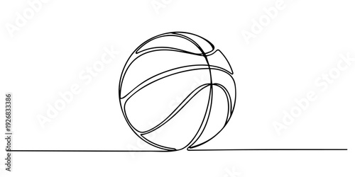 basket ball continuous one line drawing, Basketball ball, school supplies one line continuous drawing. Back to school continuous one line illustration. Vector minimalist linear illustration
