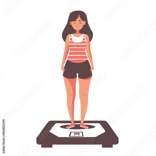 Sad Woman Standing on Weighing Scale – Weight Gain and Body Image Concept