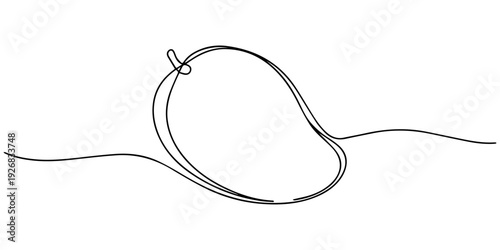 mango continuous one line drawing, Mango fruit continuous one line drawing on white background minimalist fresh tropical outline vector illustration, Mango vector illustration. One line drawing art