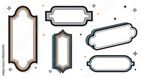 A collection of five decorative frames in modern geometric vector style, ideal for invitations and creative projects